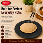 IndiChef Hard Anodised Roti Tawa | Gas Stove & Induction Friendly |Metal Spoon Safe, Riveted Handle, Healthy Cooking, less Oil Use, Easy to Clean