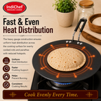 IndiChef Hard Anodised Roti Tawa | Gas Stove & Induction Friendly |Metal Spoon Safe, Riveted Handle, Healthy Cooking, less Oil Use, Easy to Clean