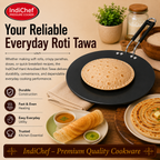 IndiChef Hard Anodised Roti Tawa | Gas Stove & Induction Friendly |Metal Spoon Safe, Riveted Handle, Healthy Cooking, less Oil Use, Easy to Clean