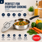 IndiChef Stainless Steel Induction friendly Fry Pan with Lid | Heavy Gauge Steel Frypan | Gas Stove & Induction Friendly | Heavy Bottom Cookware |
