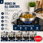 IndiChef Stainless Steel Induction friendly Fry Pan with Lid | Heavy Gauge Steel Frypan | Gas Stove & Induction Friendly | Heavy Bottom Cookware |