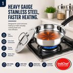 IndiChef Stainless Steel Induction friendly Fry Pan with Lid | Heavy Gauge Steel Frypan | Gas Stove & Induction Friendly | Heavy Bottom Cookware |