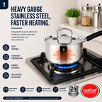 IndiChef Stainless Steel Saucepan with Lid | Heavy Gauge Tea Pan & Milk Pan | Gas Stove & Induction Friendly | Heavy Bottom Steel Cookware