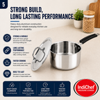 IndiChef Stainless Steel Saucepan with Lid | Heavy Gauge Tea Pan & Milk Pan | Gas Stove & Induction Friendly | Heavy Bottom Steel Cookware