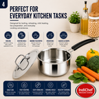 IndiChef Stainless Steel Saucepan with Lid | Heavy Gauge Tea Pan & Milk Pan | Gas Stove & Induction Friendly | Heavy Bottom Steel Cookware