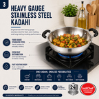 IndiChef Stainless Steel Induction friendly Kadahi with Lid | Heavy Gauge Steel Kadahi | Gas Stove & Induction Friendly | Heavy Bottom Cookware |