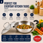 IndiChef Stainless Steel Induction friendly Kadahi with Lid | Heavy Gauge Steel Kadahi | Gas Stove & Induction Friendly | Heavy Bottom Cookware |