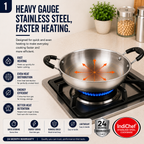 IndiChef Stainless Steel Induction friendly Kadahi with Lid | Heavy Gauge Steel Kadahi | Gas Stove & Induction Friendly | Heavy Bottom Cookware |