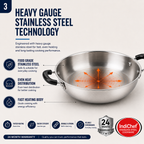 IndiChef Stainless Steel Induction friendly Kadahi with Lid | Heavy Gauge Steel Kadahi | Gas Stove & Induction Friendly | Heavy Bottom Cookware |