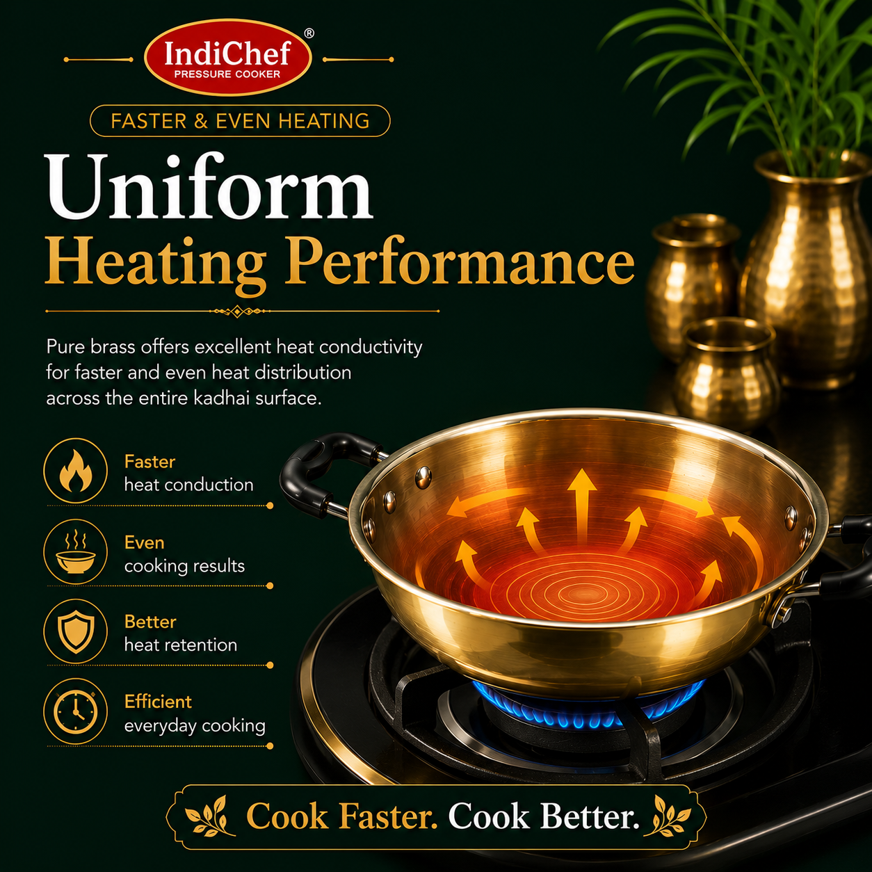 IndiChef Brass Kadahi in heavy weight | Gas Stove & Induction Friendly | Insulated Heat-Resistant Handle | Pure Pital/Brass Tea Pan| Chemical-Free