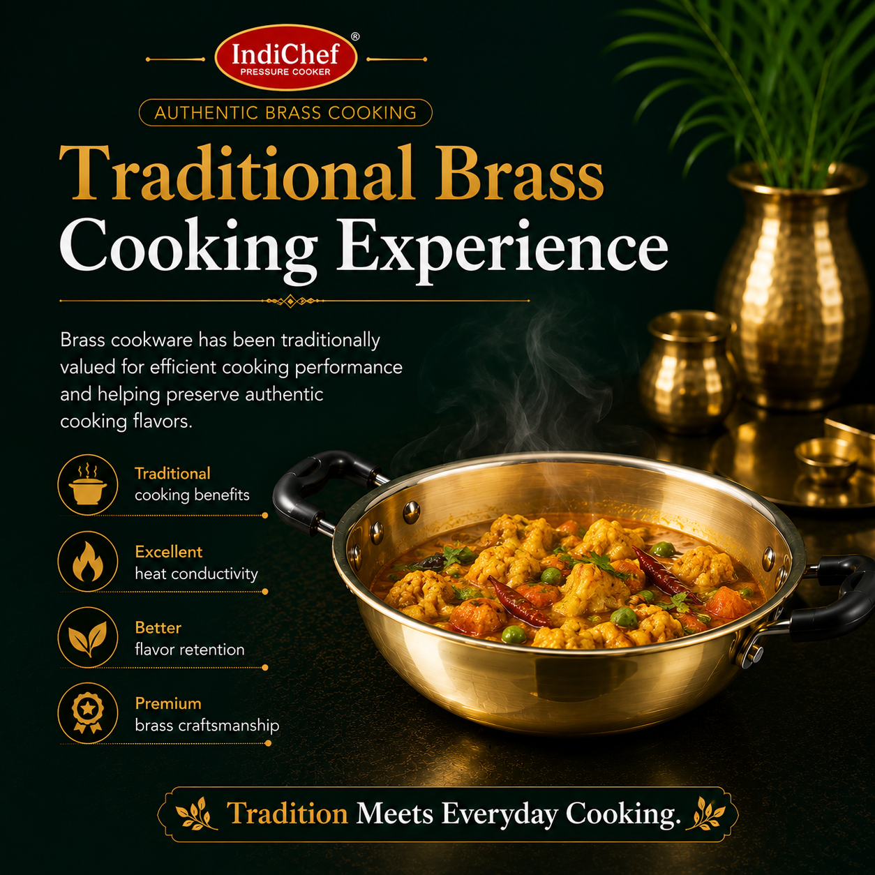IndiChef Brass Kadahi in heavy weight | Gas Stove & Induction Friendly | Insulated Heat-Resistant Handle | Pure Pital/Brass Tea Pan| Chemical-Free