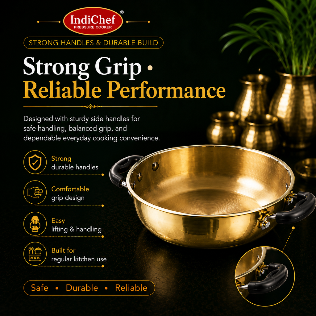 IndiChef Brass Kadahi in heavy weight | Gas Stove & Induction Friendly | Insulated Heat-Resistant Handle | Pure Pital/Brass Tea Pan| Chemical-Free