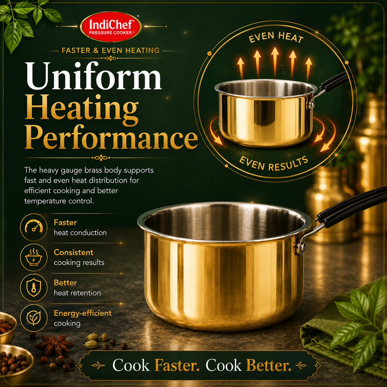 IndiChef Brass Saucepan Tea pan Milk pan in heavy weight | Gas Stove & Induction Friendly | Insulated Heat-Resistant Handle | Pure Pital/Brass Tea Pan  | Chemical-Free
