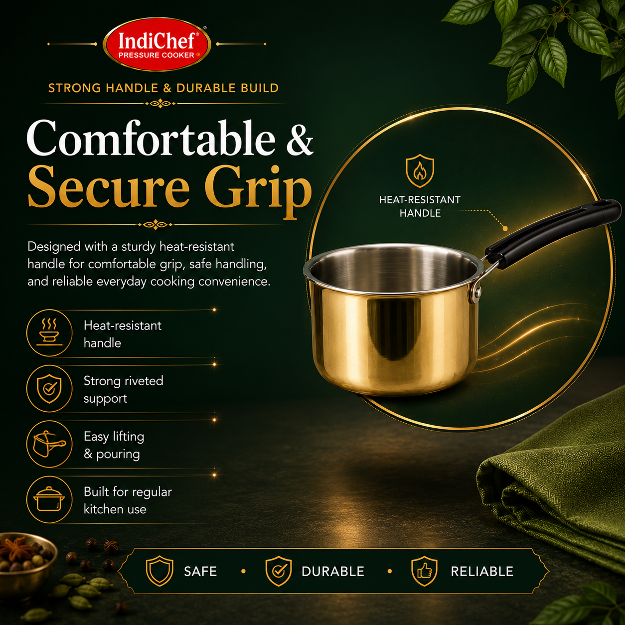 IndiChef Brass Saucepan Tea pan Milk pan in heavy weight | Gas Stove & Induction Friendly | Insulated Heat-Resistant Handle | Pure Pital/Brass Tea Pan  | Chemical-Free