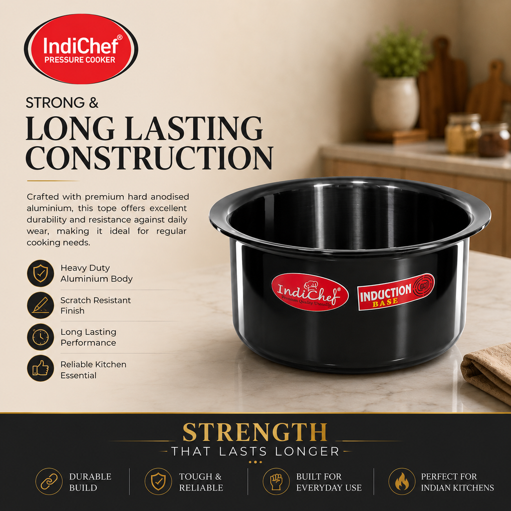 IndiChef Hard Anodised Top | Gas Stove & Induction Friendly |Metal Spoon Safe, Riveted Handle, Healthy Cooking, less Oil Use, Easy to Clean