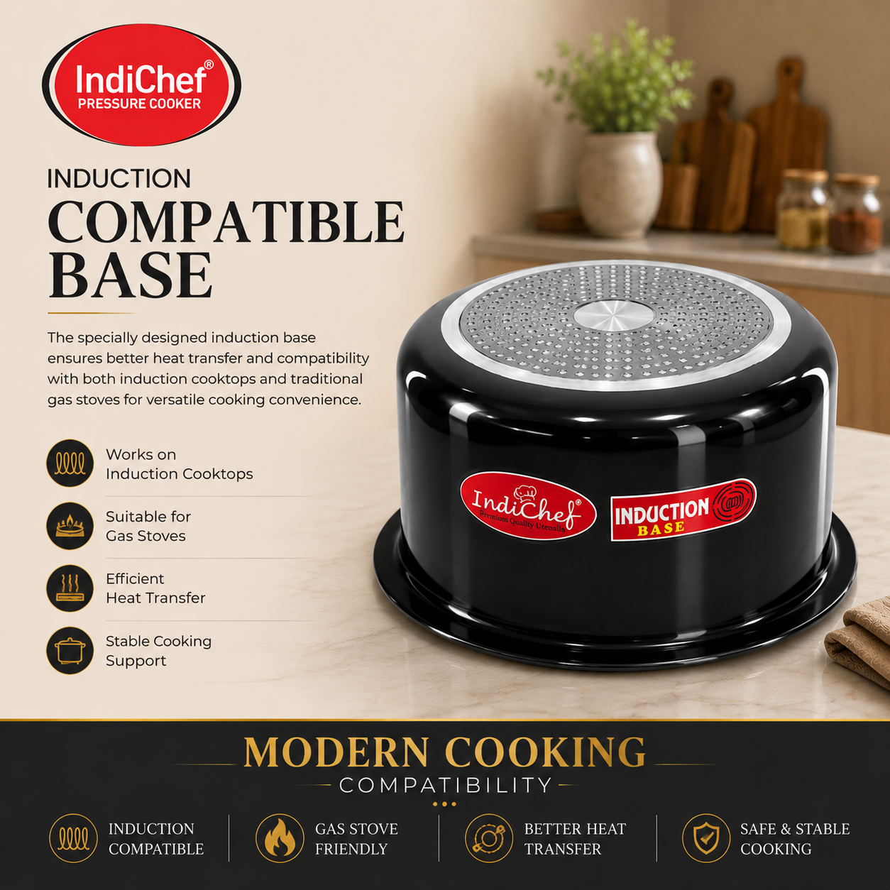 IndiChef Hard Anodised Top | Gas Stove & Induction Friendly |Metal Spoon Safe, Riveted Handle, Healthy Cooking, less Oil Use, Easy to Clean