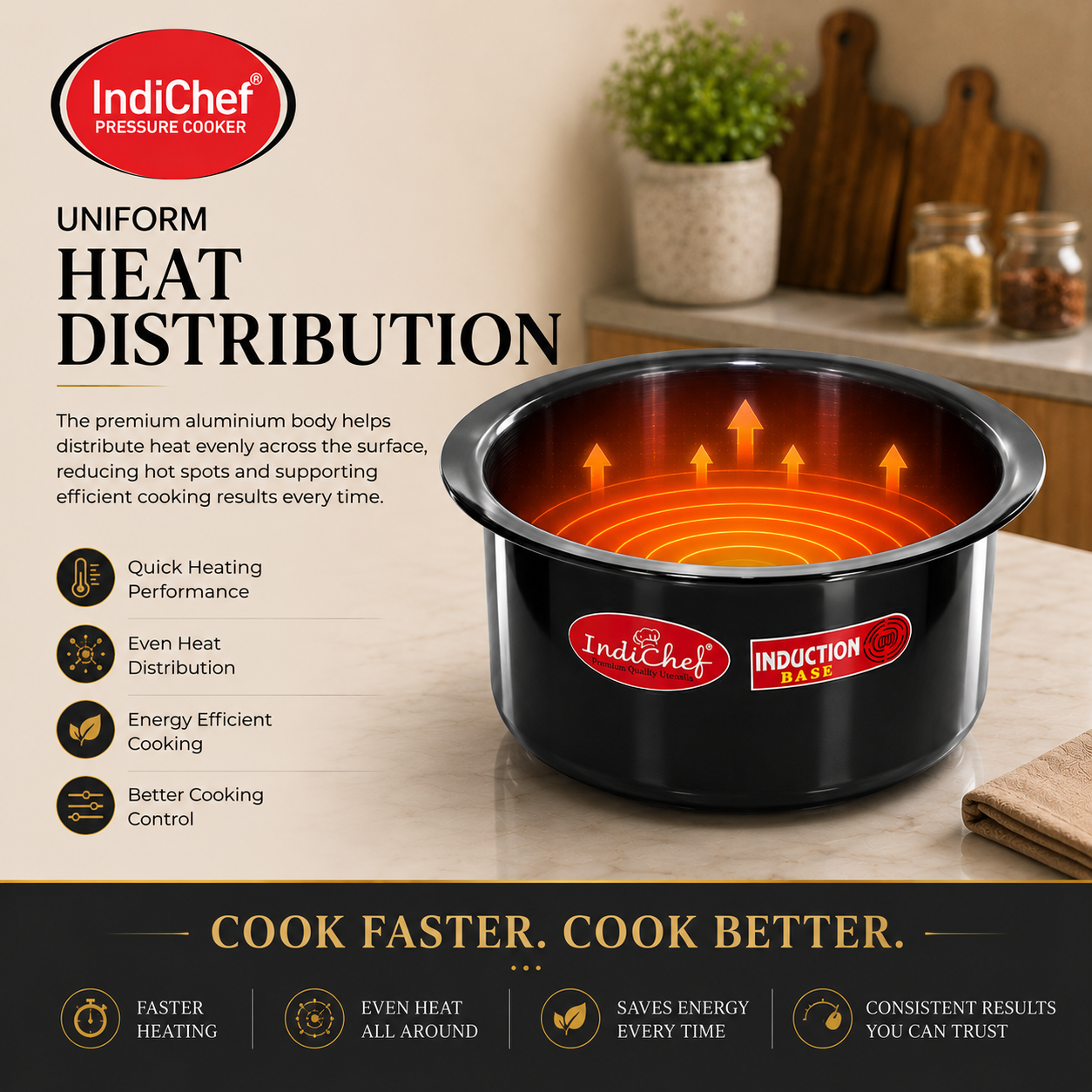 IndiChef Hard Anodised Top | Gas Stove & Induction Friendly |Metal Spoon Safe, Riveted Handle, Healthy Cooking, less Oil Use, Easy to Clean