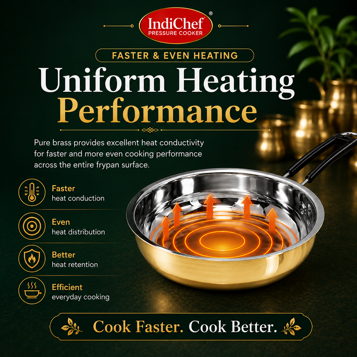 IndiChef Brass Frypan in heavy weight | Gas Stove & Induction Friendly | Insulated Heat-Resistant Handle | Pure Pital/Brass Tea Pan | Chemical-Free