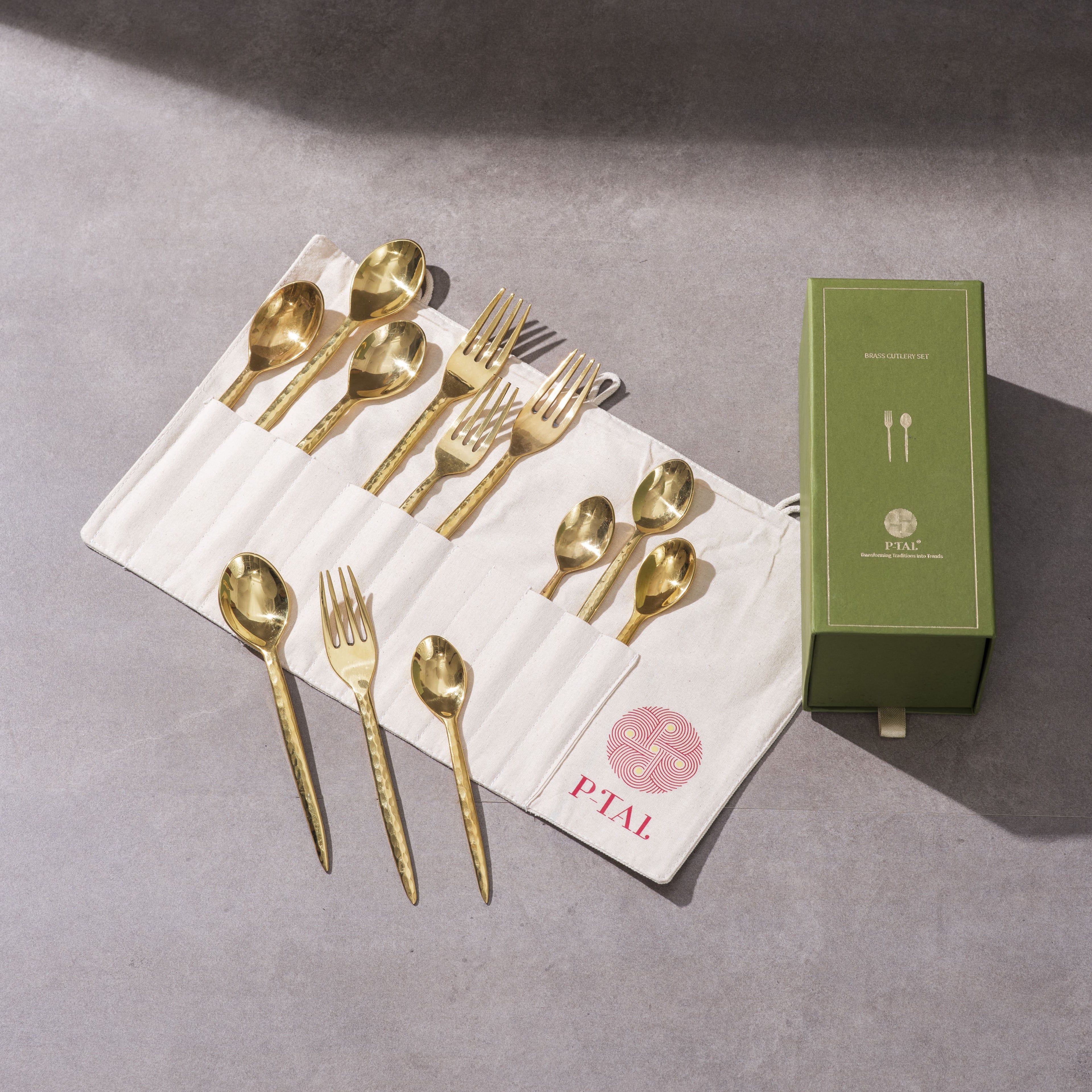 Brass Hammered Cutlery Set (Set of 4)