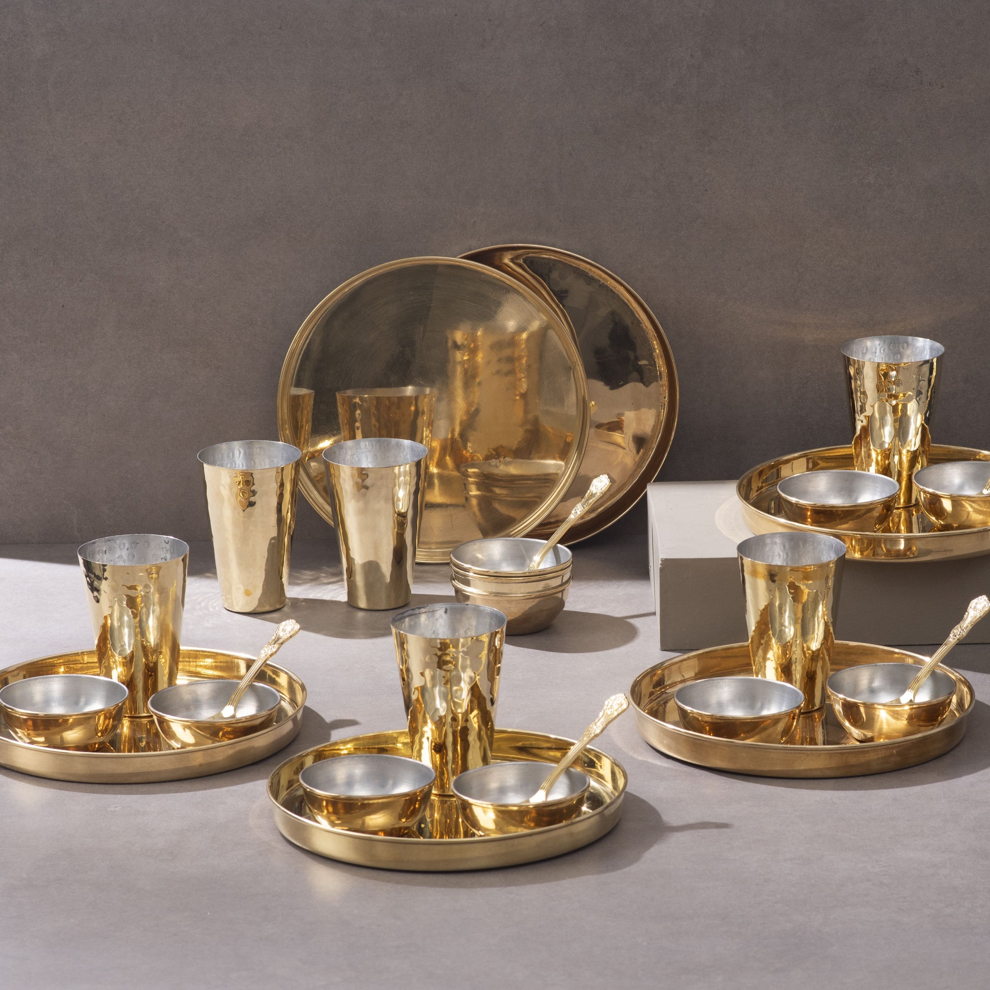Brass Thaali Set - 30 pieces dinner set (6 Thaali, 12 bowls, 6 glass and 6 spoon)