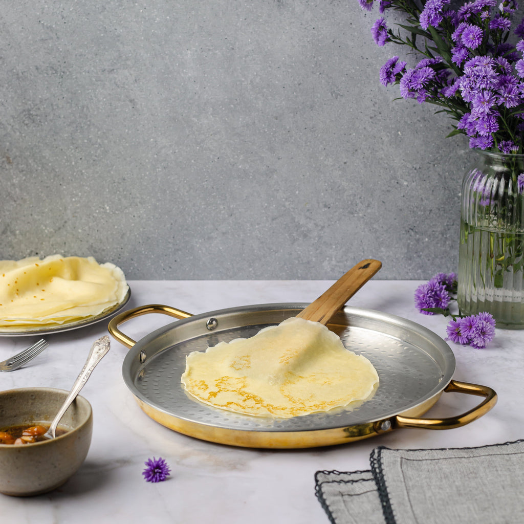 Brass Dosa Tawa with Insulated handle: Naturally Non-Stick Tava & Uses Less Oil