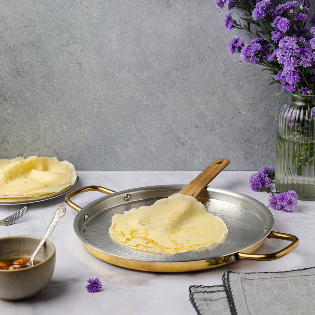 Brass Dosa Tawa with Insulated handles And Brass Ghee Pot Combo