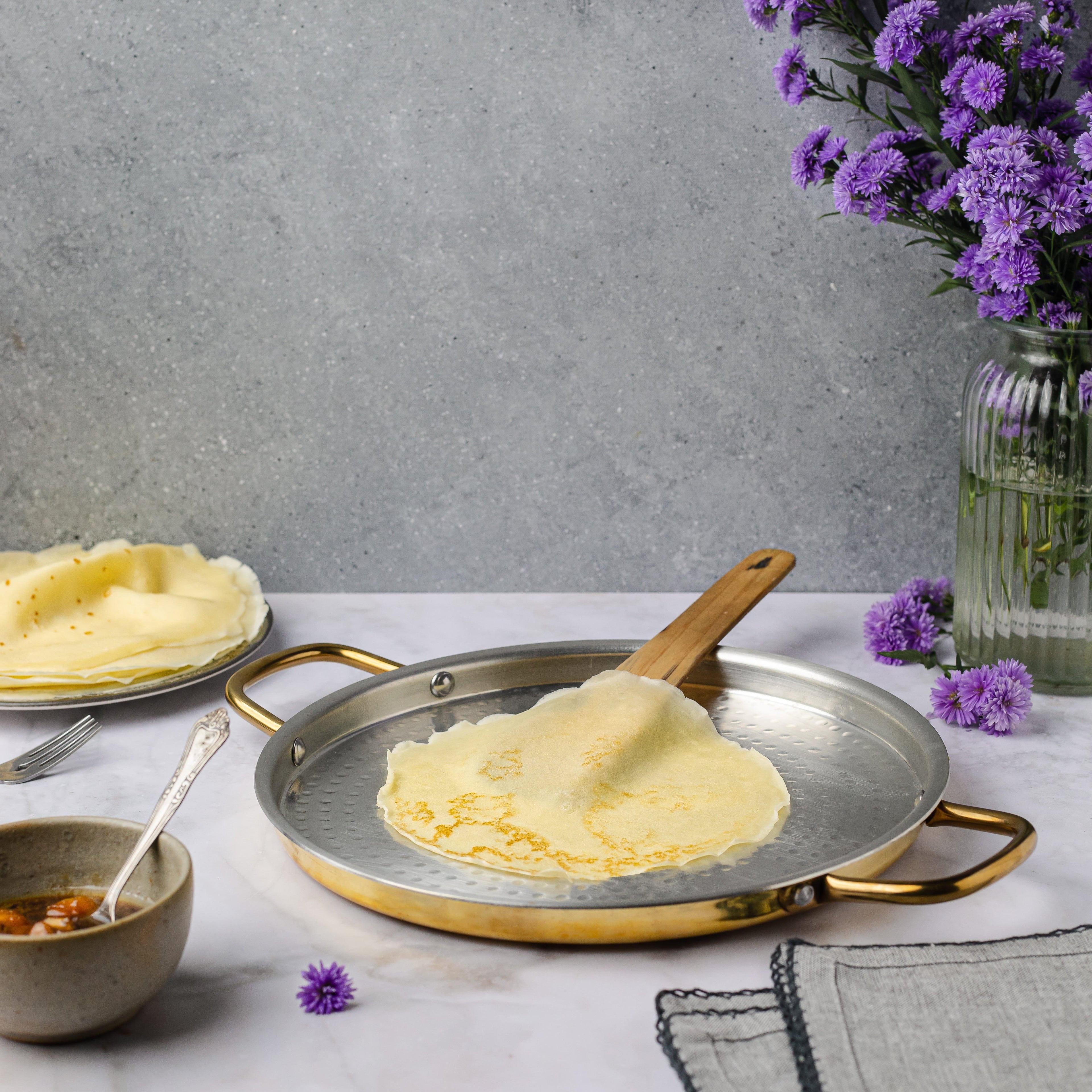 Brass Dosa Tawa with Insulated handles And Brass Ghee Pot Combo