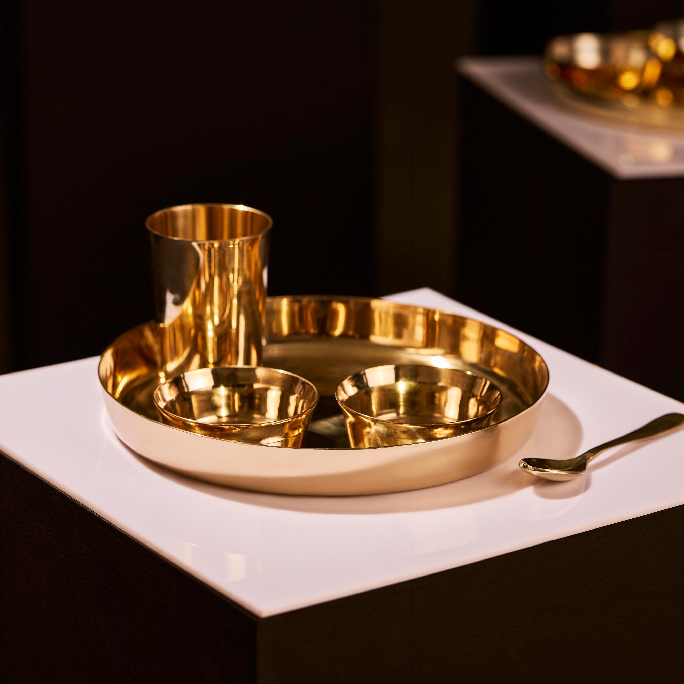 Kansa Dinner Thaali/Plate Set (10.5" Thaali) - 5 pieces (1 Thaali, 2 Bowls, 1 glass and 1 spoon)