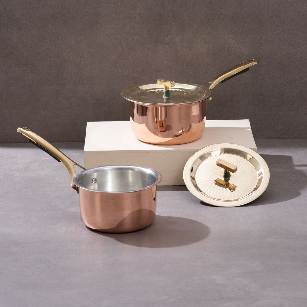 Copper Saucepans Set (Set of 2 Copper Saucepans with lids)