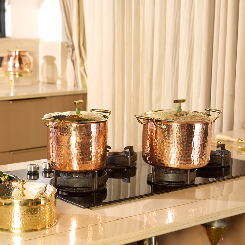 Copper Stockpots Set (Set of 2 Copper Stockpot with lids)