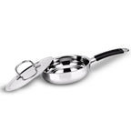 IndiChef Stainless Steel Induction friendly Fry Pan with Lid | Heavy Gauge Steel Frypan | Gas Stove & Induction Friendly | Heavy Bottom Cookware |