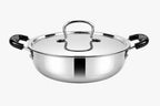 IndiChef Stainless Steel Induction friendly Kadahi with Lid | Heavy Gauge Steel Kadahi | Gas Stove & Induction Friendly | Heavy Bottom Cookware |