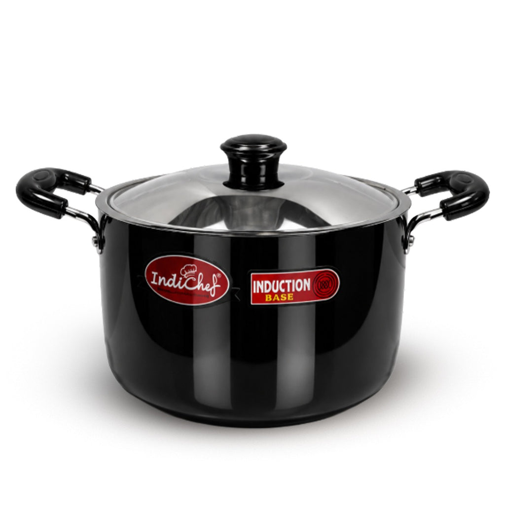 IndiChef Hard Anodised casserole with Lid | Gas Stove & Induction Friendly |Metal Spoon Safe, Riveted Handle, Healthy Cooking, less Oil Use, Easy to Clean