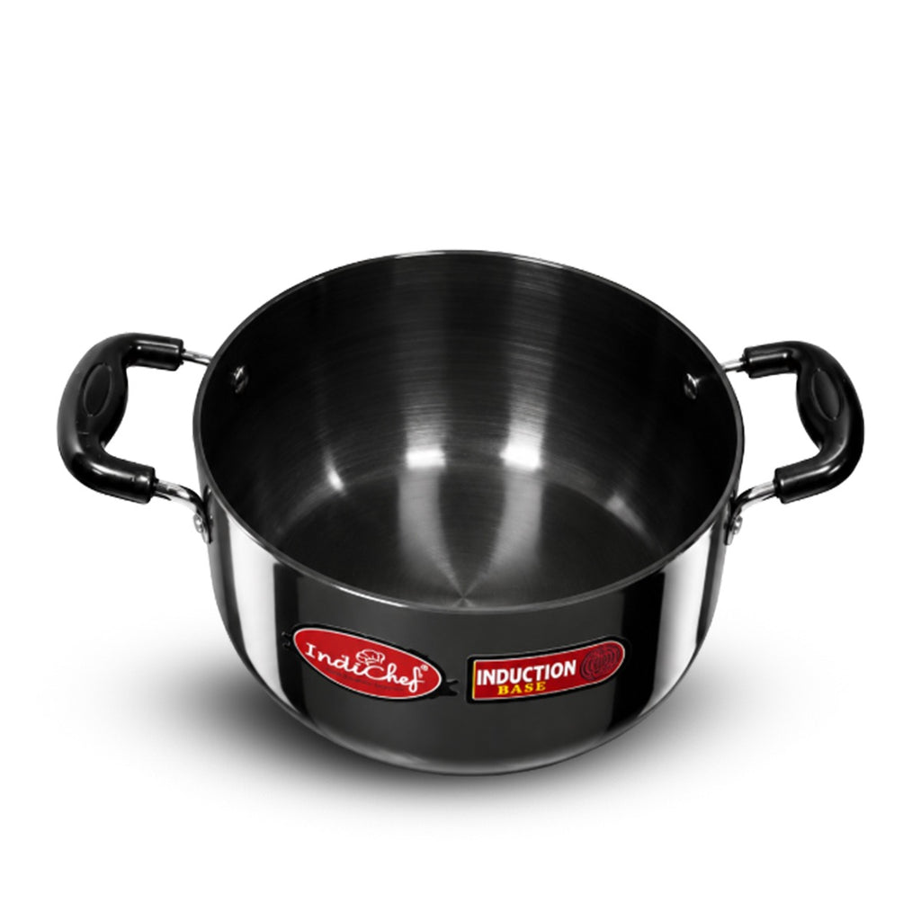 IndiChef Hard Anodised casserole with Lid | Gas Stove & Induction Friendly |Metal Spoon Safe, Riveted Handle, Healthy Cooking, less Oil Use, Easy to Clean