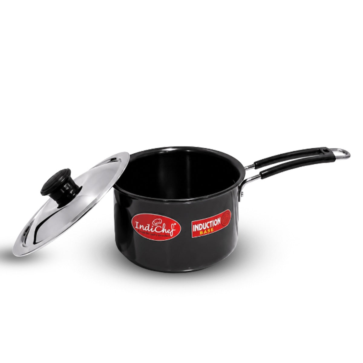 IndiChef Hard Anodised Saucepan Tea pan Milk pan with Lid | Gas Stove & Induction Friendly |Metal Spoon Safe, Riveted Handle, Healthy Cooking, less Oil Use, Easy to Clean |