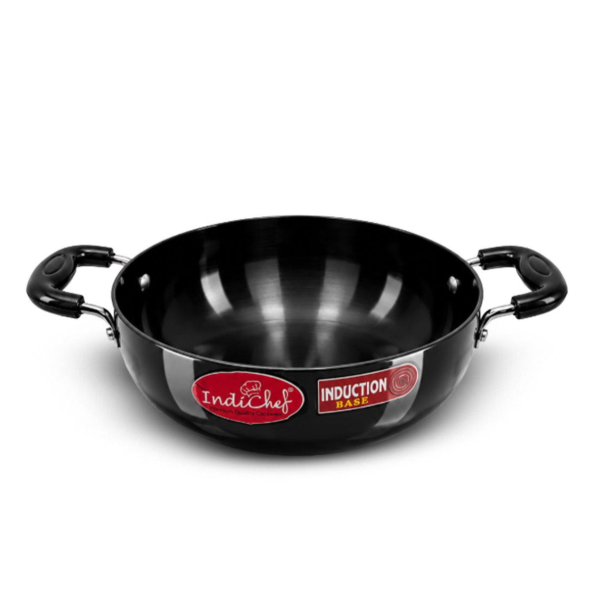 IndiChef Hard Anodised Kadhai with Lid | Gas Stove & Induction Friendly | Metal Spoon Safe | Riveted Handle | Easy to Clean |