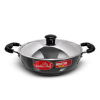 IndiChef Hard Anodised Kadhai with Lid | Gas Stove & Induction Friendly | Metal Spoon Safe | Riveted Handle | Easy to Clean |