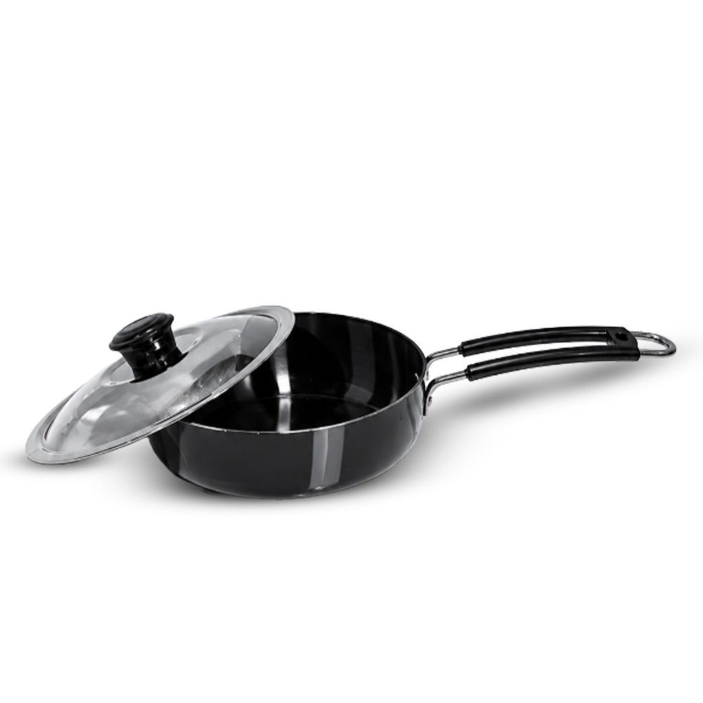 IndiChef Hard Anodised Frypan with Lid | Gas Stove & Induction Friendly |Metal Spoon Safe, Riveted Handle, Healthy Cooking, less Oil Use, Easy to Clean |