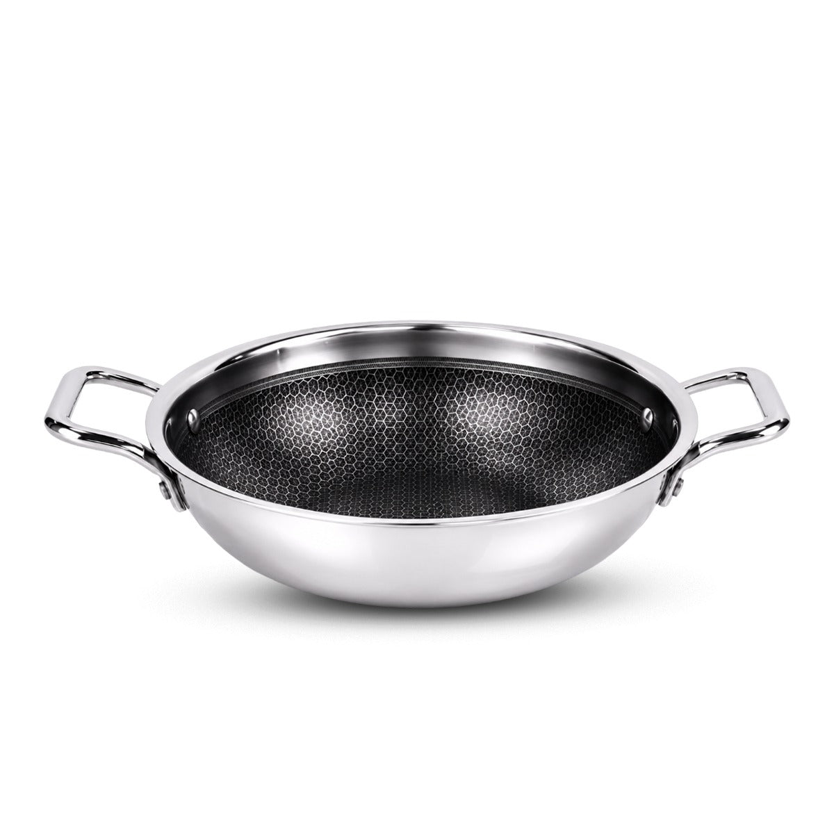 IndiChef Honeycomb triply Stainless Steel kadahi/kadhai with Lid | Heavy-Duty Base for Less-oil, Healthy Cooking | Suitable for Induction & Gas | Durable, Scratch-Resistant Surface | 60 month warranty