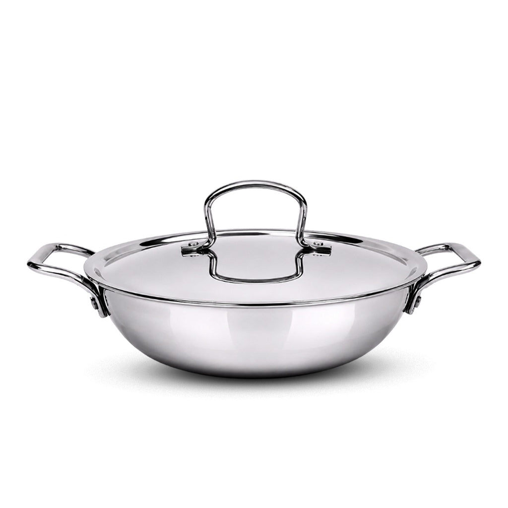 IndiChef Honeycomb triply Stainless Steel kadahi/kadhai with Lid | Heavy-Duty Base for Less-oil, Healthy Cooking | Suitable for Induction & Gas | Durable, Scratch-Resistant Surface | 60 month warranty
