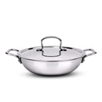 IndiChef Honeycomb triply Stainless Steel kadahi/kadhai with Lid | Heavy-Duty Base for Less-oil, Healthy Cooking | Suitable for Induction & Gas | Durable, Scratch-Resistant Surface | 60 month warranty