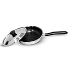 IndiChef Honeycomb Triply Stainless Steel Fry Pan with Lid | Heavy-Duty Base for Less-Oil, Healthy Cooking | Suitable for Induction & Gas | Durable, Scratch-Resistant Surface | 60 month warranty