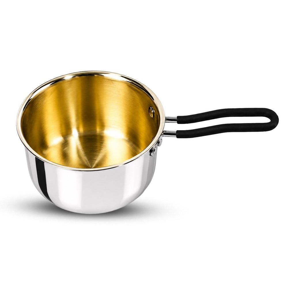 IndiChef Brass Triply Saucepan Tea pan Milk pan in heavy weight with Lid | Gas Stove & Induction Friendly | Insulated Heat-Resistant Handle | Pure Pital/Brass Tea Pan with Triply body | Chemical-Free