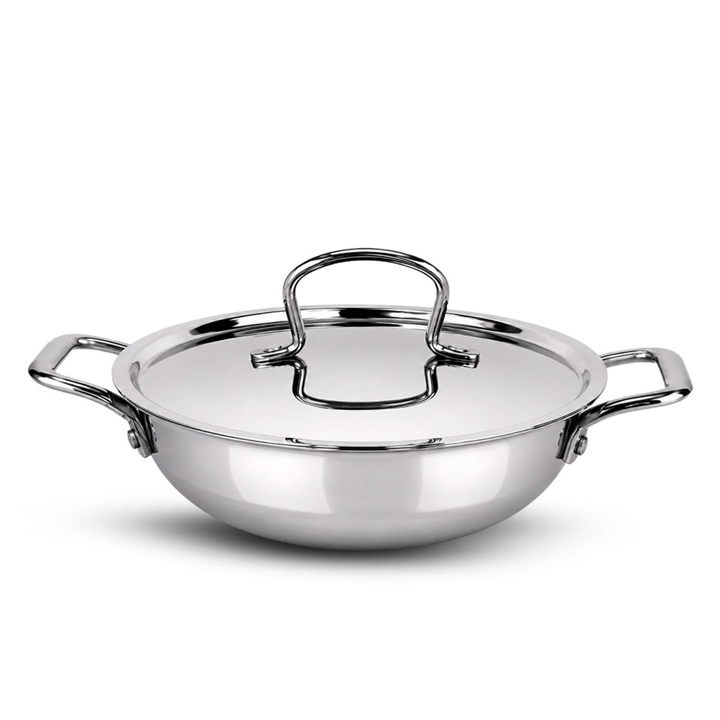 IndiChef Brass Triply Kadahi in heavy weight with Lid | Gas Stove & Induction Friendly | Insulated Heat-Resistant Handle | Pure Pital/Brass Tea Pan with Triply body | Chemical-Free