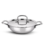 IndiChef Brass Triply Kadahi in heavy weight with Lid | Gas Stove & Induction Friendly | Insulated Heat-Resistant Handle | Pure Pital/Brass Tea Pan with Triply body | Chemical-Free