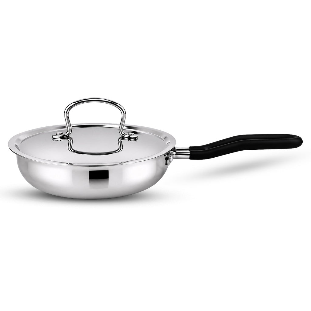 IndiChef Brass Triply Frypan in heavy weight with Lid | Gas Stove & Induction Friendly | Insulated Heat-Resistant Handle | Pure Pital/Brass Tea Pan with Triply body | Chemical-Free