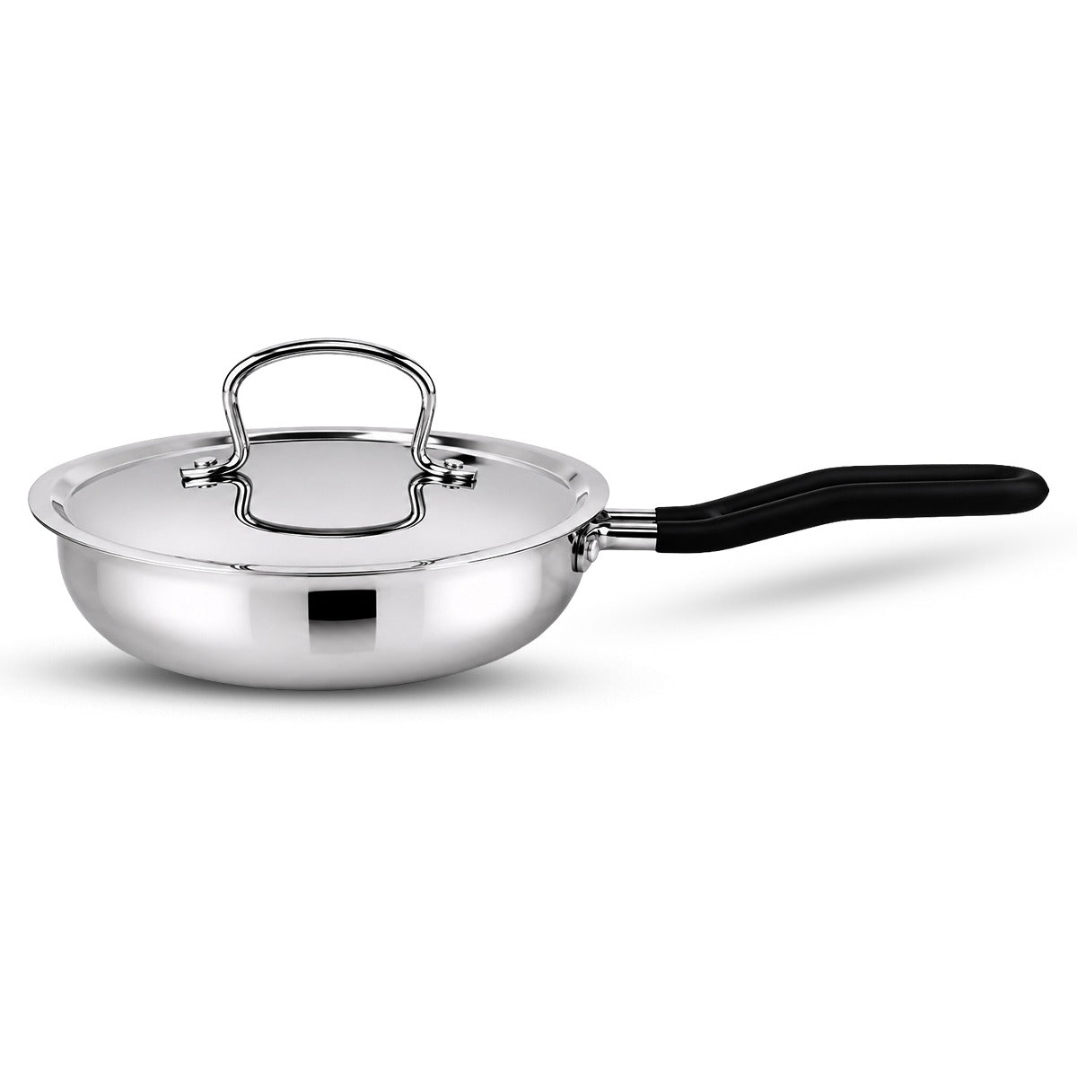 IndiChef Brass Triply Frypan in heavy weight with Lid | Gas Stove & Induction Friendly | Insulated Heat-Resistant Handle | Pure Pital/Brass Tea Pan with Triply body | Chemical-Free