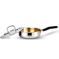IndiChef Brass Triply Frypan in heavy weight with Lid | Gas Stove & Induction Friendly | Insulated Heat-Resistant Handle | Pure Pital/Brass Tea Pan with Triply body | Chemical-Free