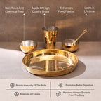 Brass Thaali Set - 5 pieces set (1 Thaali, 2 bowls, 1 glass and 1 spoon