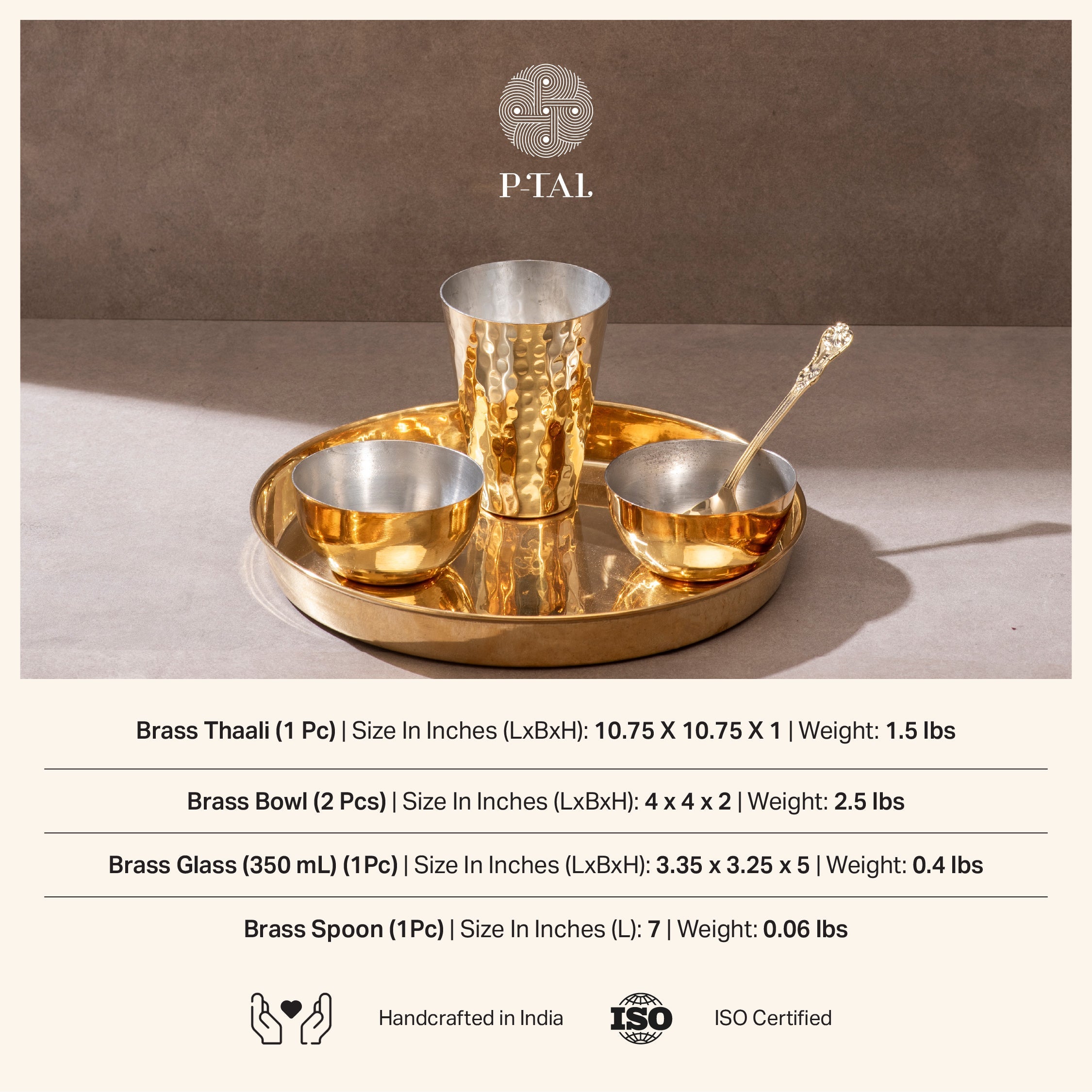 Brass Thaali Set - 20 pieces dinner set (4 Thaali, 8 bowls, 4 glass and 4 spoon)